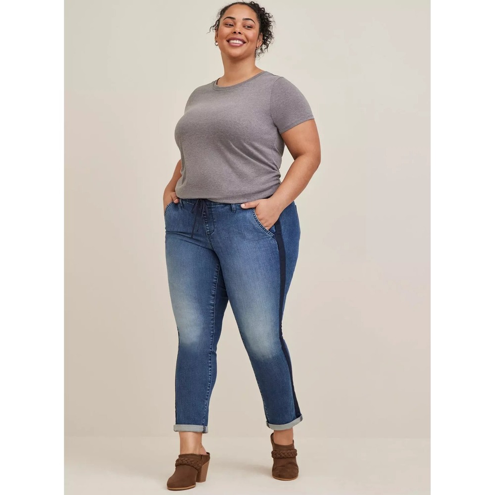 Torrid Pull-On Boyfriend Straight Super Soft Mid-Rise Jean Sz 00 (12) Drawstring